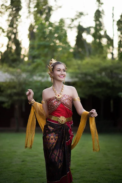 Beautiful Woman Wearing Typical Thai Dress — Stock Photo, Image