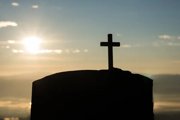 Silhouette Catholic Cross Sunrise — Stock Photo, Image