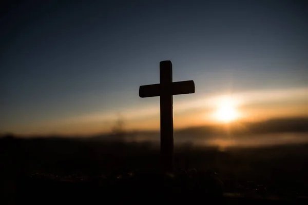 Silhouette Catholic Cross Sunrise — Stock Photo, Image