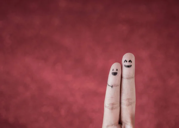 Finger Mit Emotionen Auf Rotem Hintergrund — Stockfoto