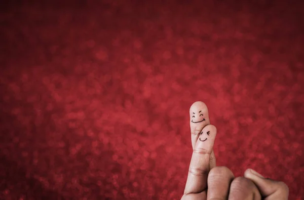 Finger Mit Emotionen Auf Rotem Hintergrund — Stockfoto