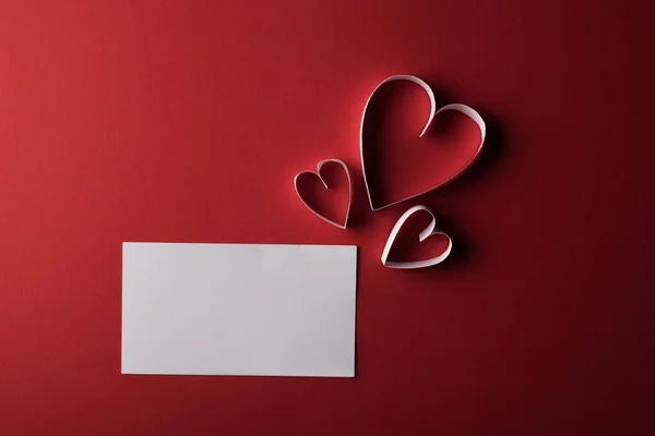Red Heart Paper Blank Note Card Red Background — Stock Photo, Image