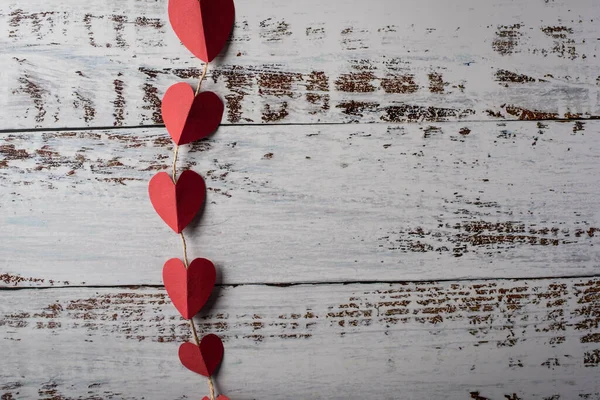 Top View Red Heart Line Wood Background — Stock Photo, Image