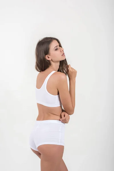 Bella Donna Con Corpo Sano Sfondo Bianco — Foto Stock