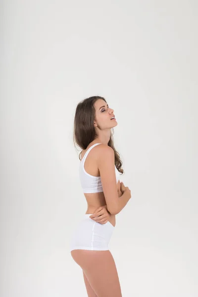Beautiful Woman Healthy Body White Background — Stock Photo, Image