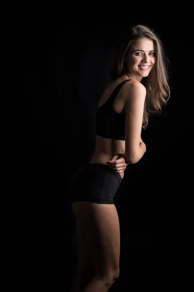 Beautiful Woman Healthy Body Black Background — Stock Photo, Image