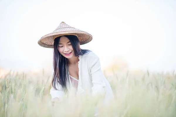 Vietnamese Vrouwelijke Boer Tarweoogst — Stockfoto