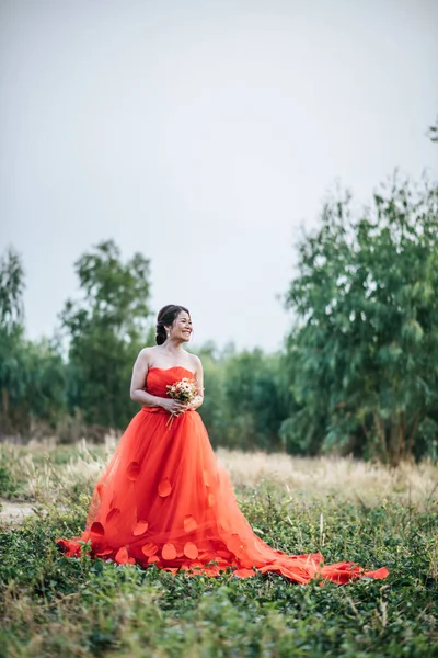 Невеста Свадебном Платье Природе — стоковое фото
