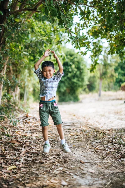 Happy Boy Playing Alone Park — Stock Photo, Image