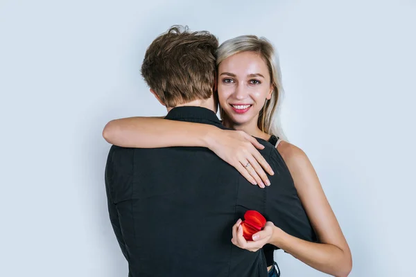 Happy Portrait Couple Surprise Marriage — Stock Photo, Image