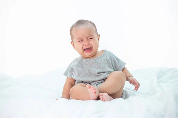 Los Bebés Están Tristes Cama — Foto de Stock