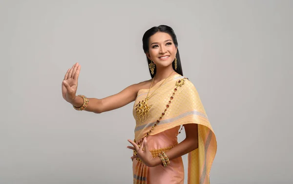 Красива Тайська Жінка Тайському Вбранні Тайському Танці — стокове фото