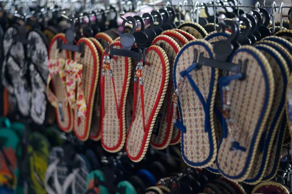 Handmade Slippers Shop Thailand Selective Focus — Stock Photo, Image