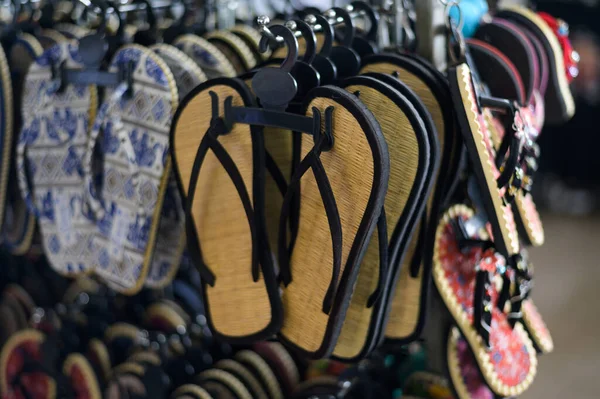 Handmade slippers in shop Thailand,selective focus