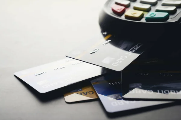 Credit Card Betaling Kopen Verkopen Van Producten Diensten Selectieve Focus — Stockfoto