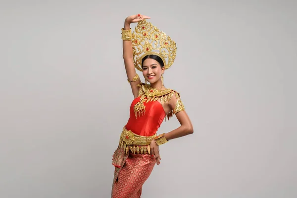 Hermosa Mujer Tailandesa Con Vestido Tailandés Danza Tailandesa — Foto de Stock