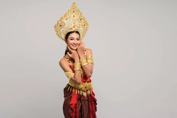 Women Wearing Thai Clothes Hands Touching Faces — Stock Photo, Image