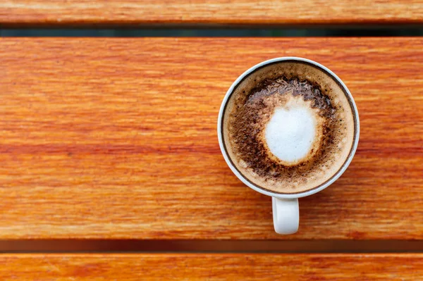 Coffee Cup Top View Wooden Table Background — Stock Photo, Image