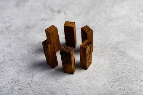 Wooden Blocks Used Domino Games Arranged Circle — Stock Photo, Image