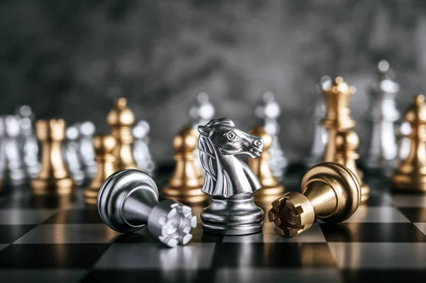 Gold Silver Chess Chess Board Game Business Metaphor Leadership Concept — Stock Photo, Image