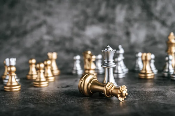 Gold Silver Chess Chess Board Game Business Metaphor Leadership Concept — Stock Photo, Image