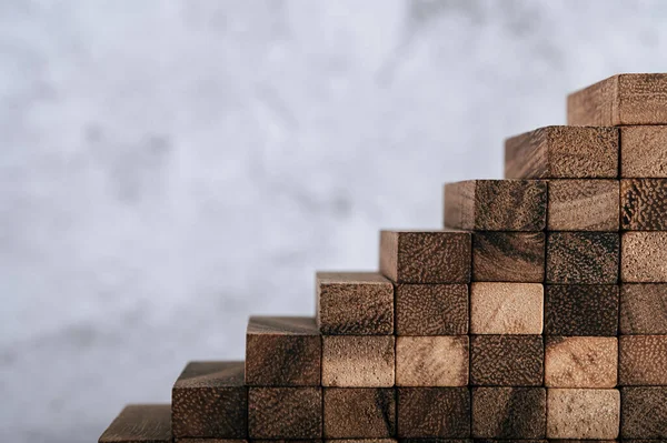 Drewniane Bloki Używane Gier Domino Rozmieszczone Etapami — Zdjęcie stockowe