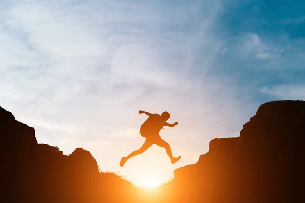 Man Jump Gaps Hills — Stock Photo, Image