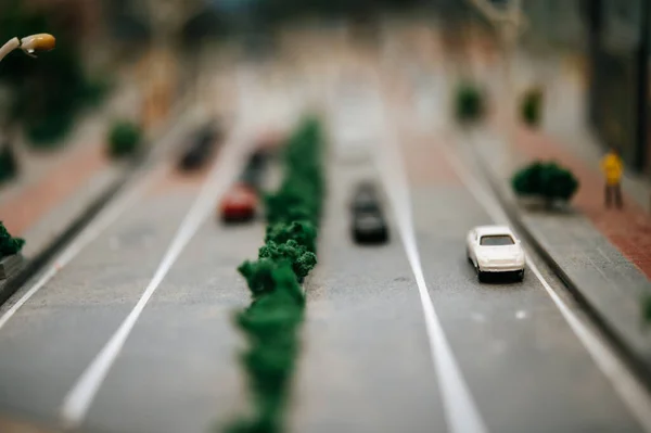 Крупним Планом Модель Малих Автомобілів Дорозі Концепція Руху — стокове фото