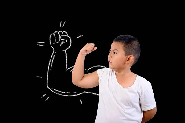 Rapaz Mostrou Sua Força Muscular — Fotografia de Stock