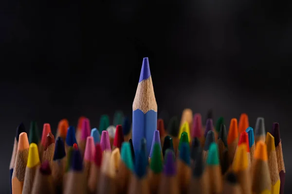 Närbild Med Grupp Färgpennor Valt Fokus Blå — Stockfoto