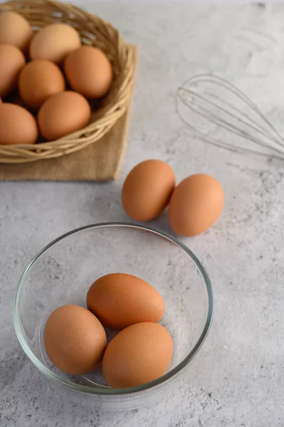 Vertical Image Selective Focus Three Eggs Glasses Bowl Blurred Eggs — Stock Photo, Image