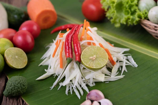 Som Tam Thai Ingrédients Papaya Salad Thai Food Style Sur — Photo