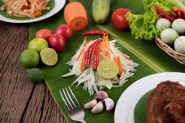 Som Tam Thai Ingrédients Papaya Salad Thai Food Style Sur — Photo