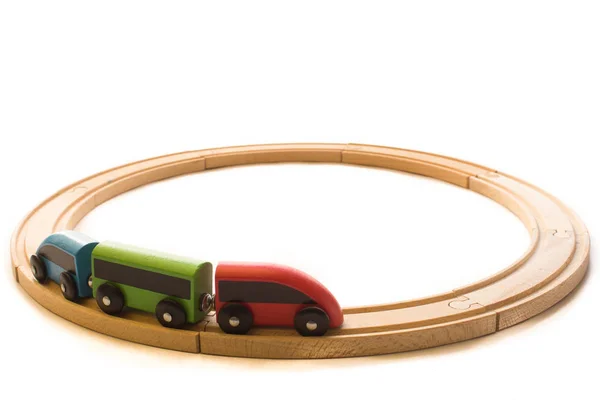 Kolorowe zabawki drewniane dla dzieci z drogą pociąg i kolejowy — Zdjęcie stockowe
