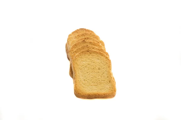 Roti panggang renyah rusk terisolasi pada latar belakang putih . — Stok Foto