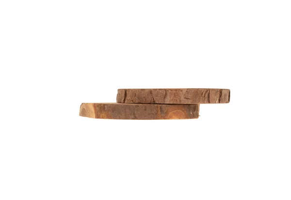 2 木製の切り株は白い背景で隔離。木の幹の断面. — ストック写真