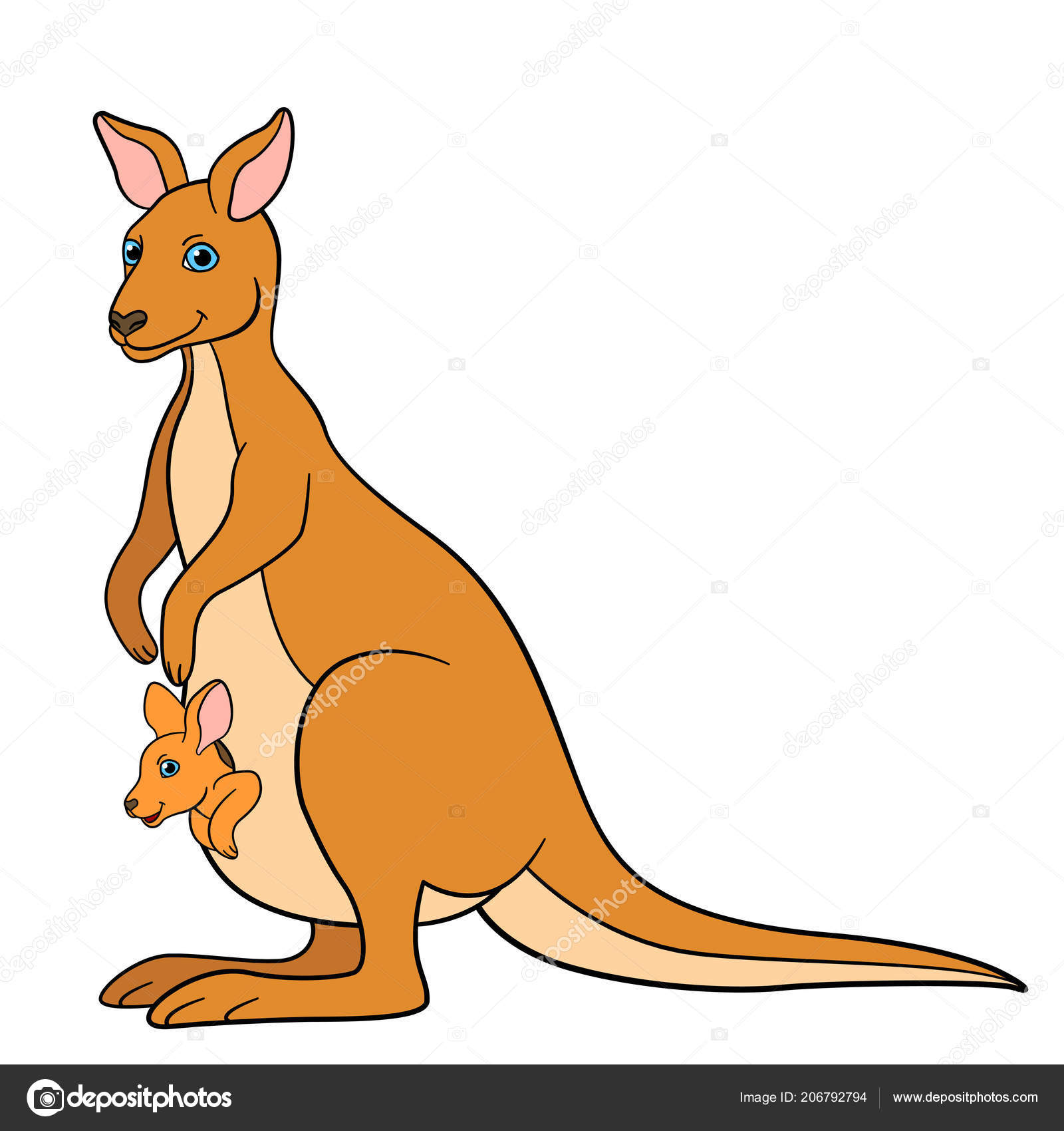 Cartoon Animals Mother Kangaroo Her Little Cute Baby Kangaroo Stock Vector  Image by ©ya-mayka #206792794