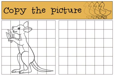 Eğitici bir oyun: resmi kopyalayın. Küçük şirin bebek kanguru gülümsüyor.