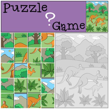 Eğitim oyun: Puzzle. Kanguru aile çalışır ve gülümsüyor.