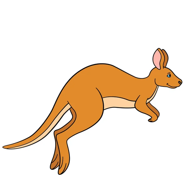 Karikatür Hayvanlar Şirin Kanguru Çalışır Gülümsüyor — Stok Vektör