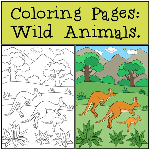 Download Coloring Pages: Wild Animals. The kangaroo family runs and smiles. | Stock Images Page | Everypixel
