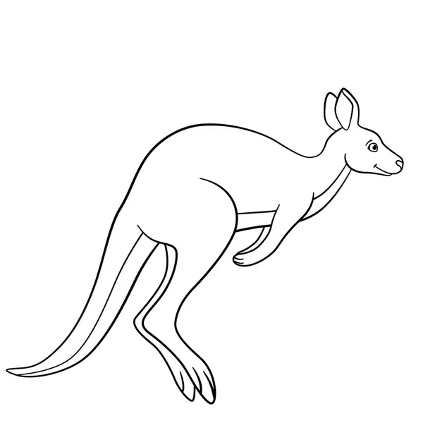 Malvorlagen Kleines Niedliches Känguru Rennt Und Lächelt — Stockvektor