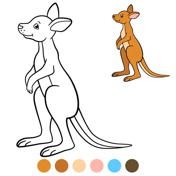 Kleur Kangoeroe Kleine Schattige Baby Kangaroo Stands Glimlach — Stockvector