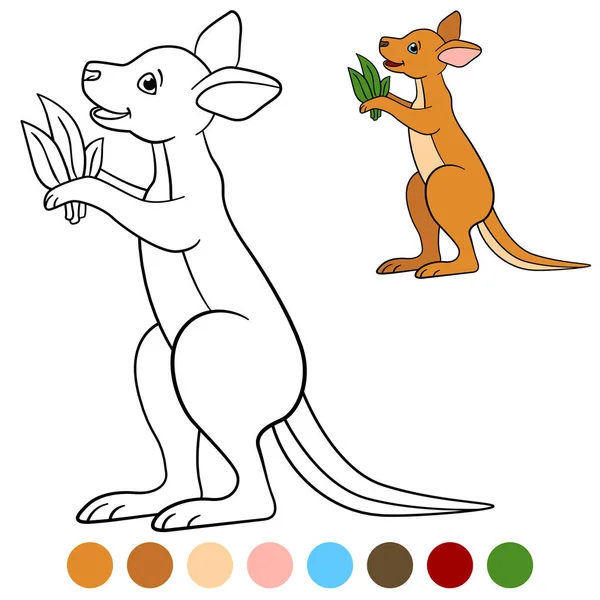 Color Kanguru Küçük Şirin Bebek Kanguru Standları Gülümsüyor — Stok Vektör
