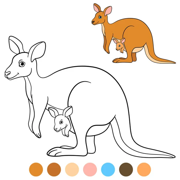 Mich Färben Känguru Mutter Känguru Mit Ihrem Kleinen Süßen Baby — Stockvektor
