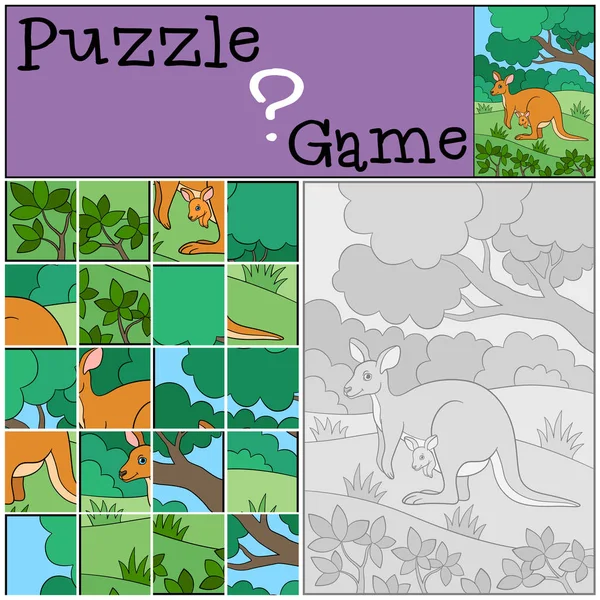 Edukacja gry: Puzzle. Kangur matka z dzieckiem. — Wektor stockowy