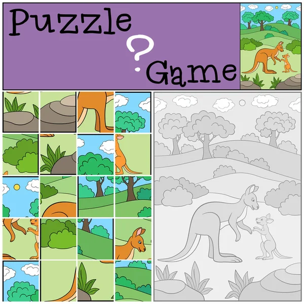 Juego de educación: Puzzle. Madre canguro con su bebé . — Vector de stock