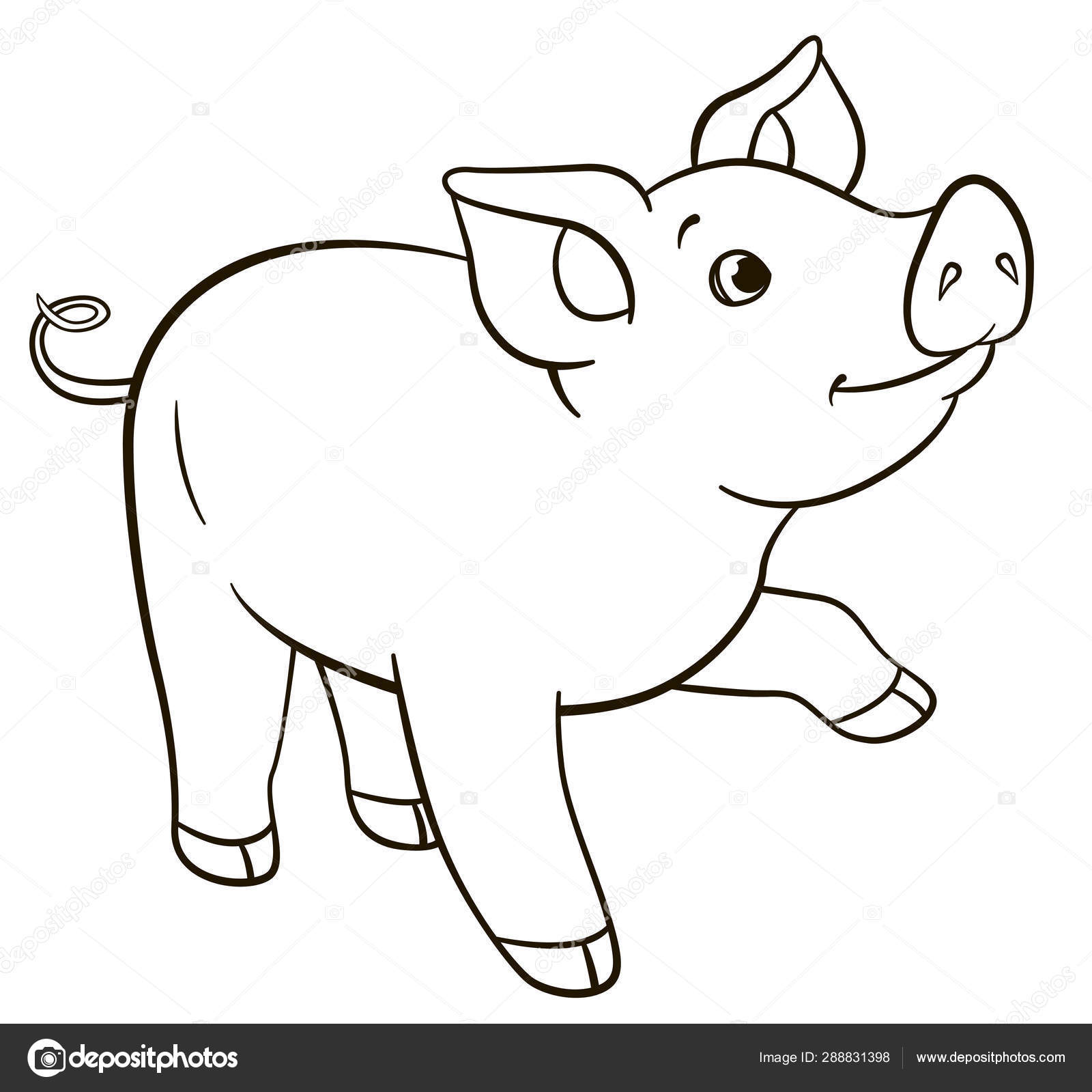 Coloring pages. Little cute pig stands and smiles. Stock Vector ...