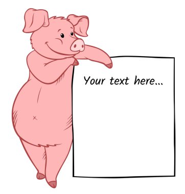 Metninizi buraya yerleştirin. Banner ile sevimli gülümseyen domuz. 