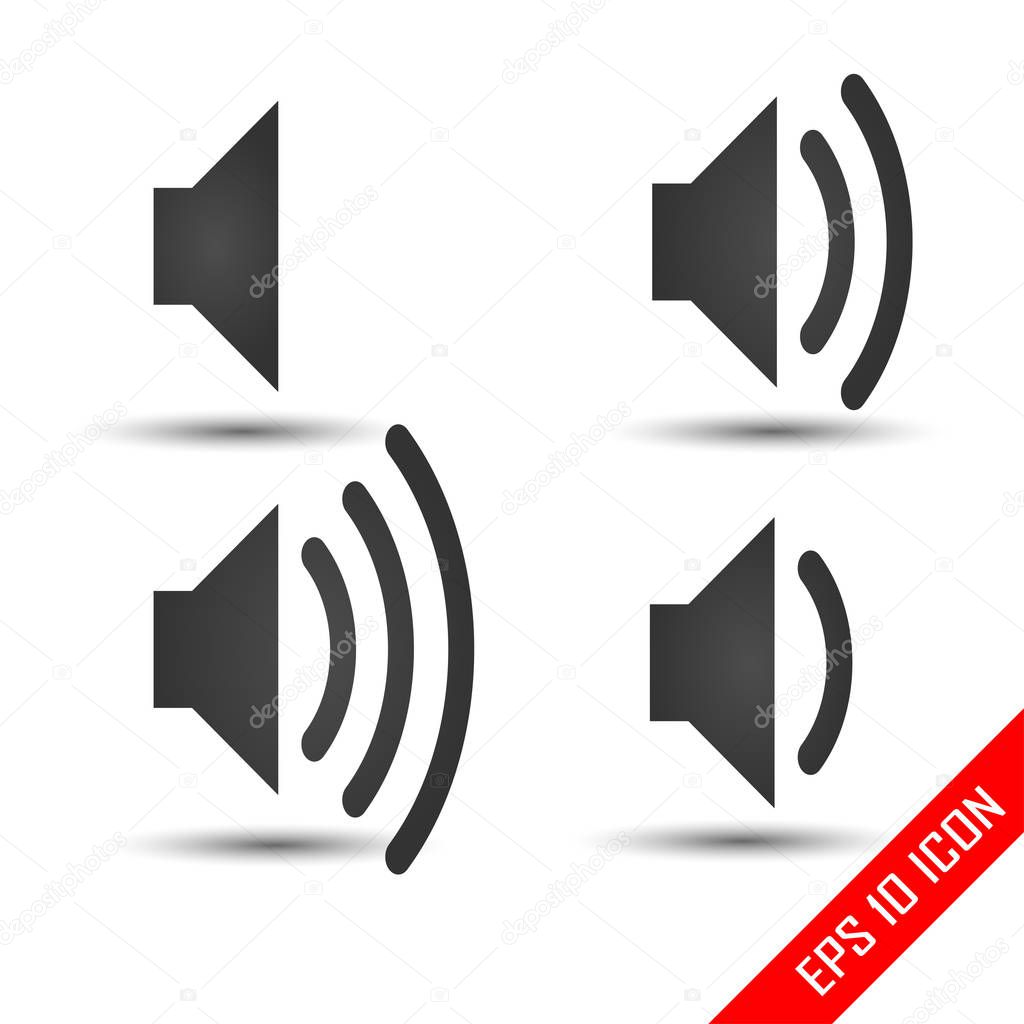 Speaker icon. Volume of sound signs set. Simple flat logo of speaker on white background. Vector illustration.